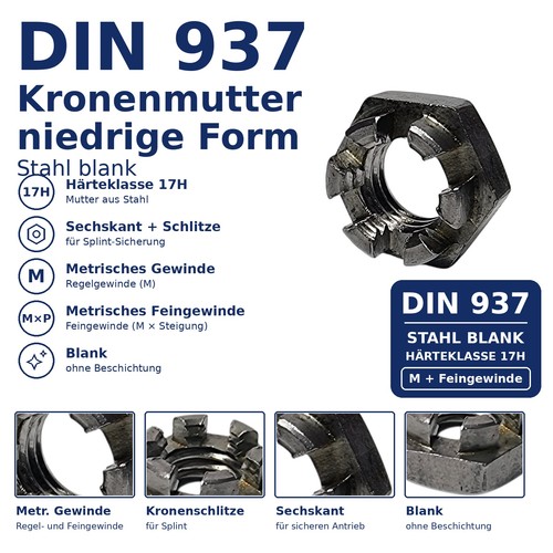 Din 937 kronenmuttern stahl - din,